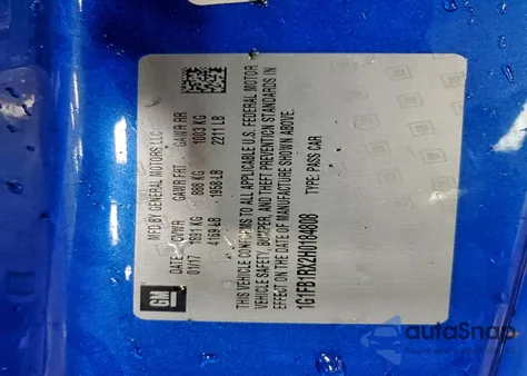 2017 Chevrolet Camaro Lt z USA, uszkodzony, nr VIN 1G1FB1RX2H0184808